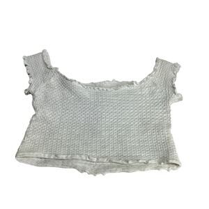 Intimately free People White Smocked Off Shoulder Crop Top Ruffle Hem Size S